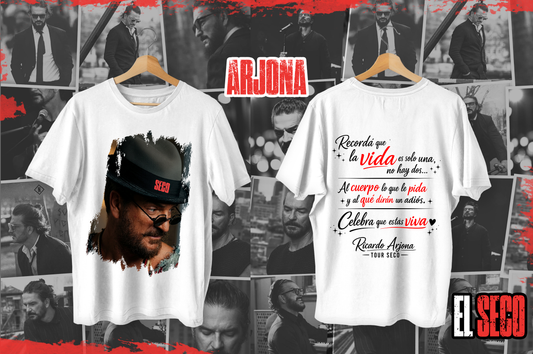 Polera Arjona - Frase espalda, blanca.